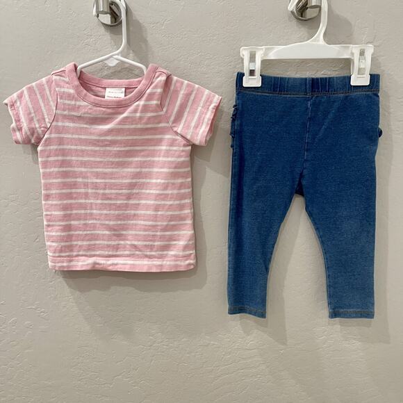 Hanna Andersson Pink Stripe Shirt With Cat & Jack Ruffle Jeggings - Picture 1 of 6